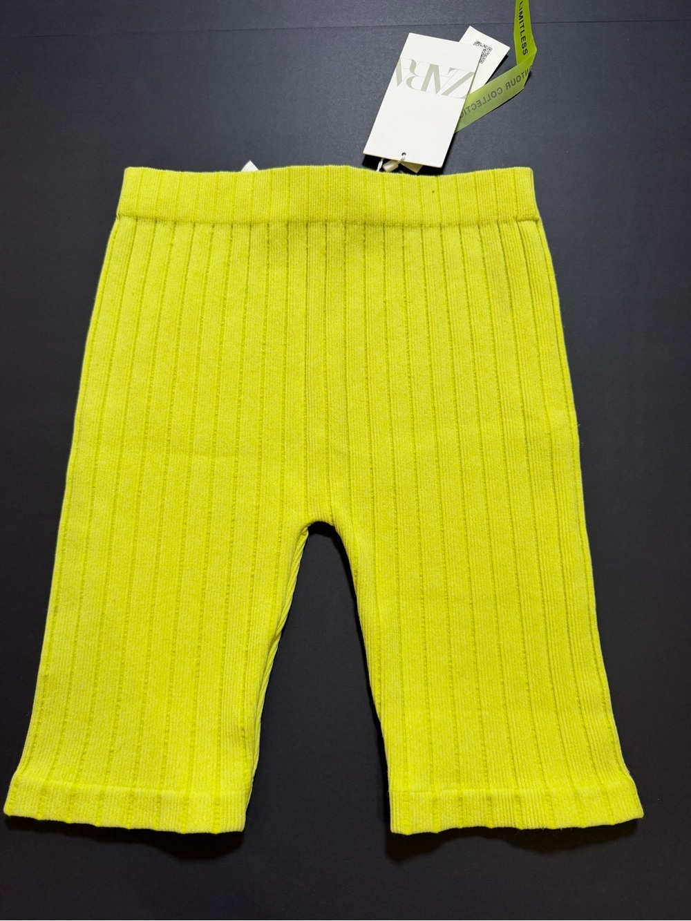 Zara Neon Lime Ribbed Knit Waistband Shorts